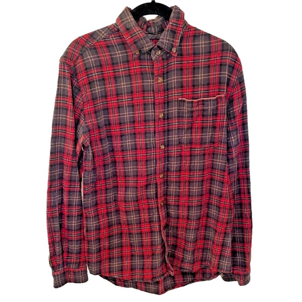 Boston Traders Mens Red Black Plaid Flannel Shirt Size M Long Sleeve Button Up